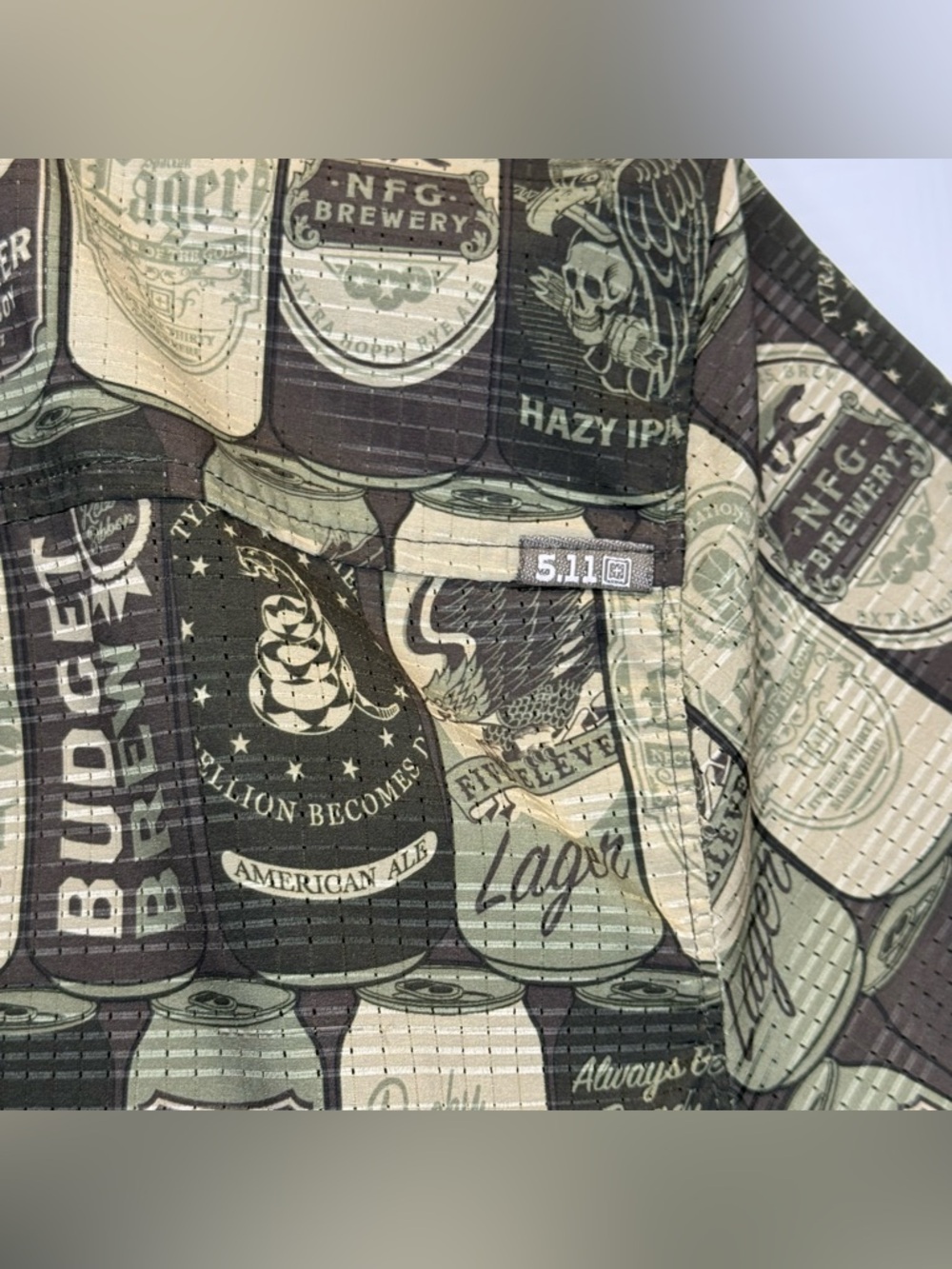 5.11 Tactical Men's Small 99 Beer Cans Print Wyatt Short Sleeve Snap Button Up - Picture 7 of 7